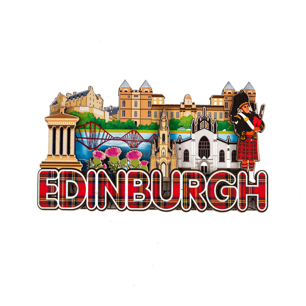 Edinburgh & Tartan Skyline Wood Magnet