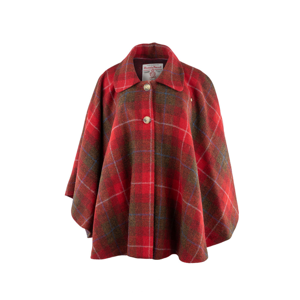 Ladies Vivienne Harris Tweed Poncho Ha222-A1 Red Check