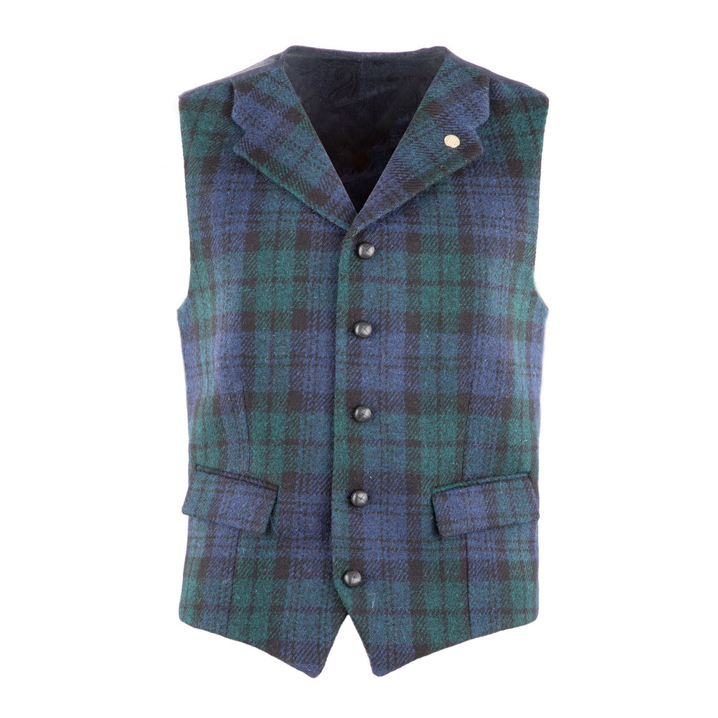 Mens Angus Harris Tweed Waistcoat Black Watch