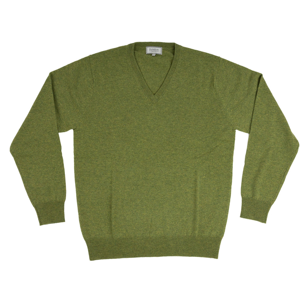 100% Cashmere Gents V Neck Plain Jumper Green Jeans