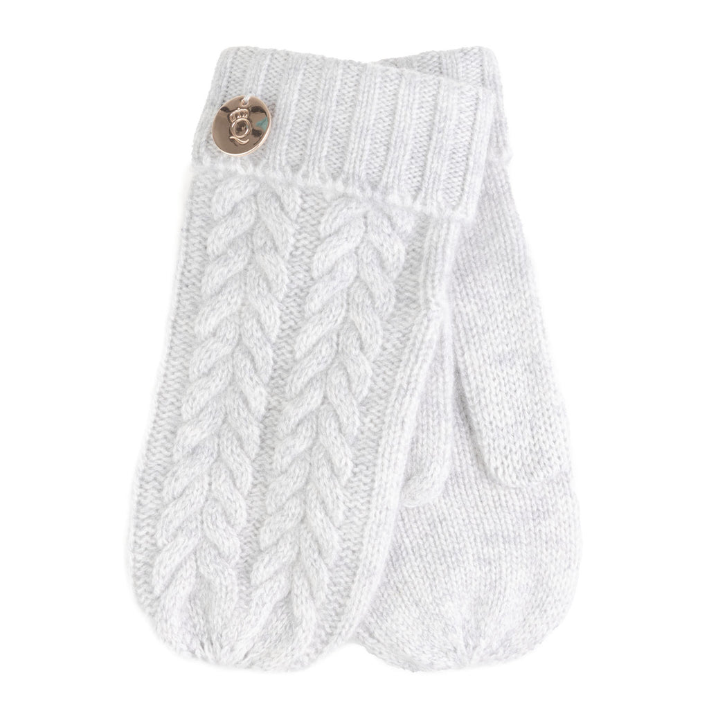 100% Cashmere Ladies Cable Rib Mittens Frost