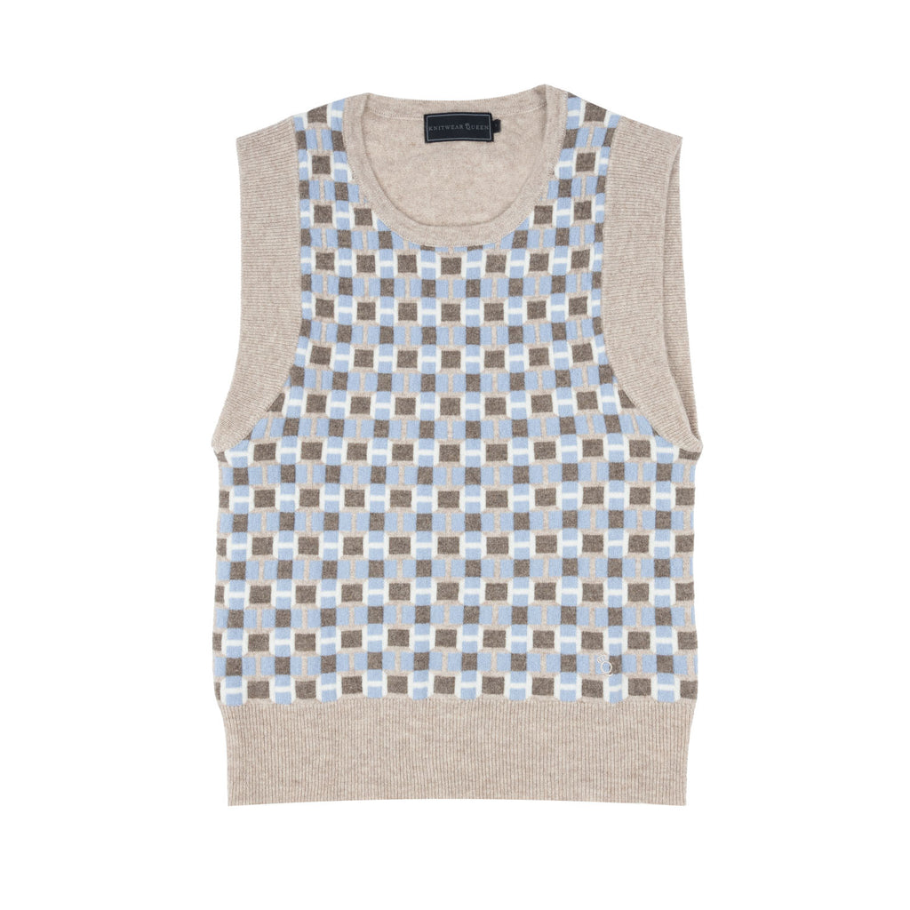 100% Cashmere Pattern Tank Moonblue