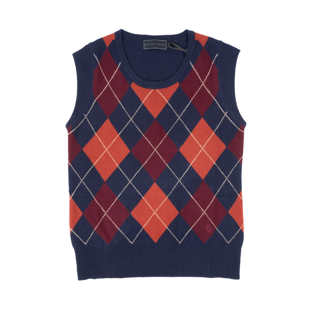 100% Cashmere Argyle Tank Navy Mix