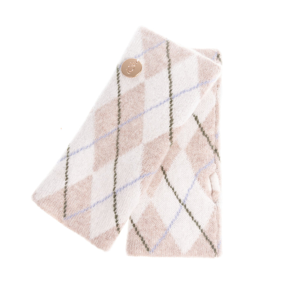 100% Luxury Cashmere Argyle Glove Beige White