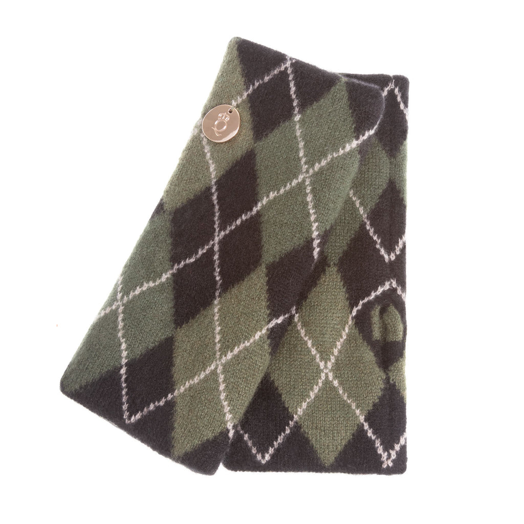 100% Luxury Cashmere Argyle Glove Black Olive