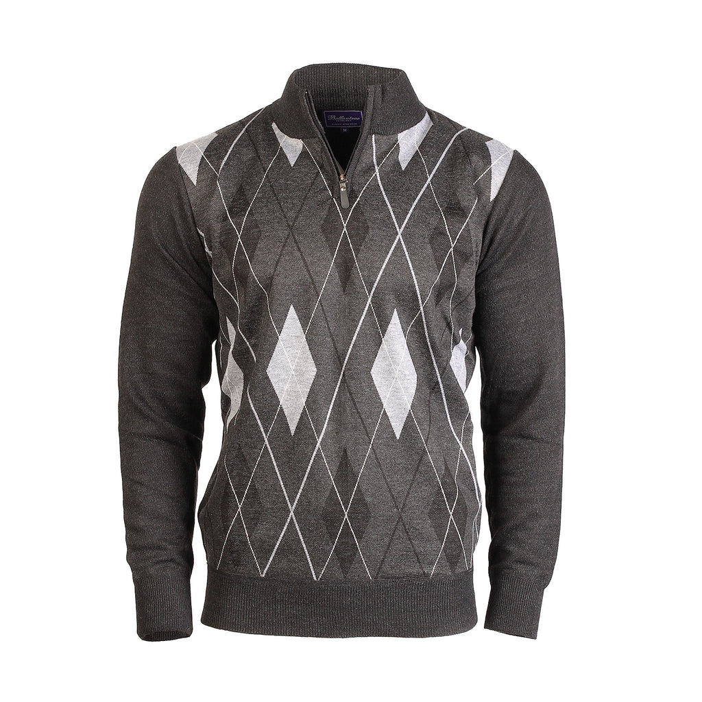 Men's Argyle Ballantrae Jumper Half Zip  Charcoal