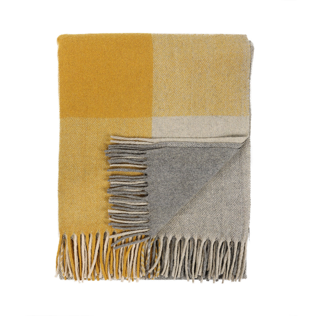 Block Check Herringbone Blanket Natural Ochre The Scotland Shop