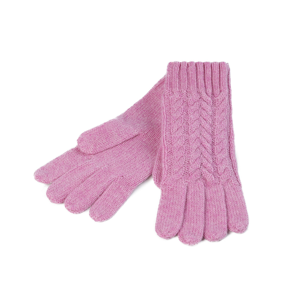 100% Cashmere Ladies Cable Glove Marl Lilac