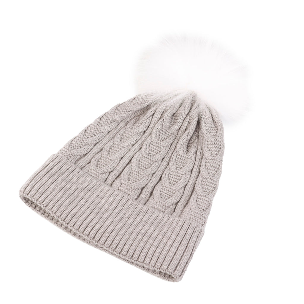 Cable Pom Hat Ft Drift/White