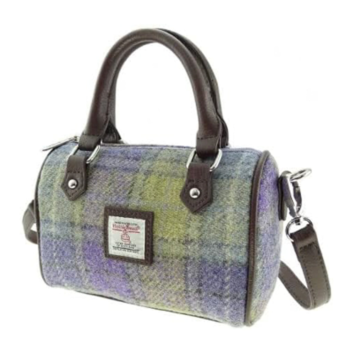 Harris Tweed Kilbride Mini Bowling Bag Muted Lilac/Green Check | The S ...