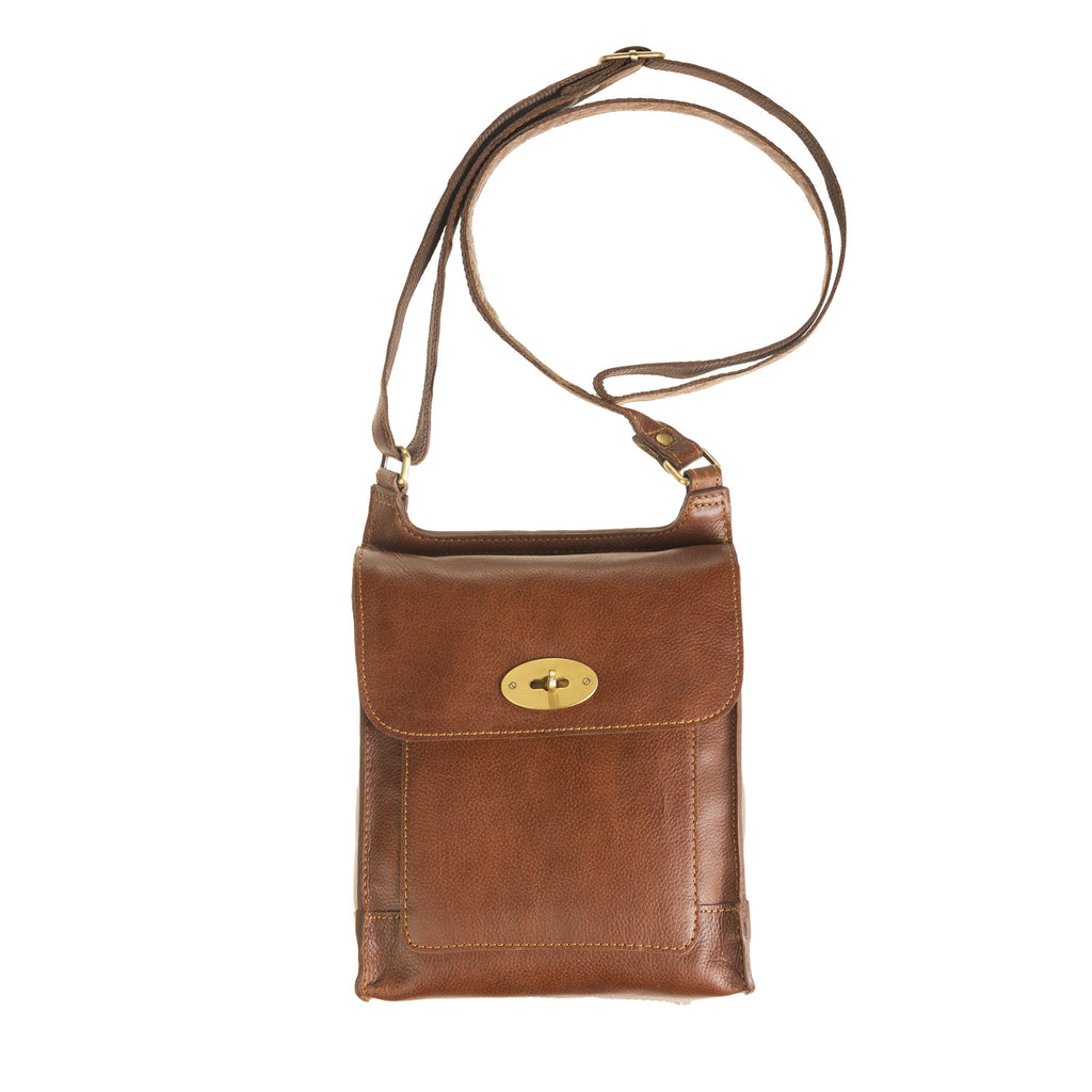 Ashwood Leather Croc Cross-Body Bag Cognac: L-70