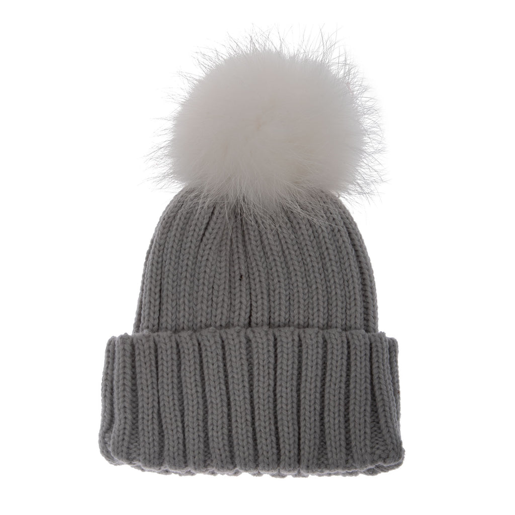 Women's Rib Pom Pom Hat  Feather Grey/White