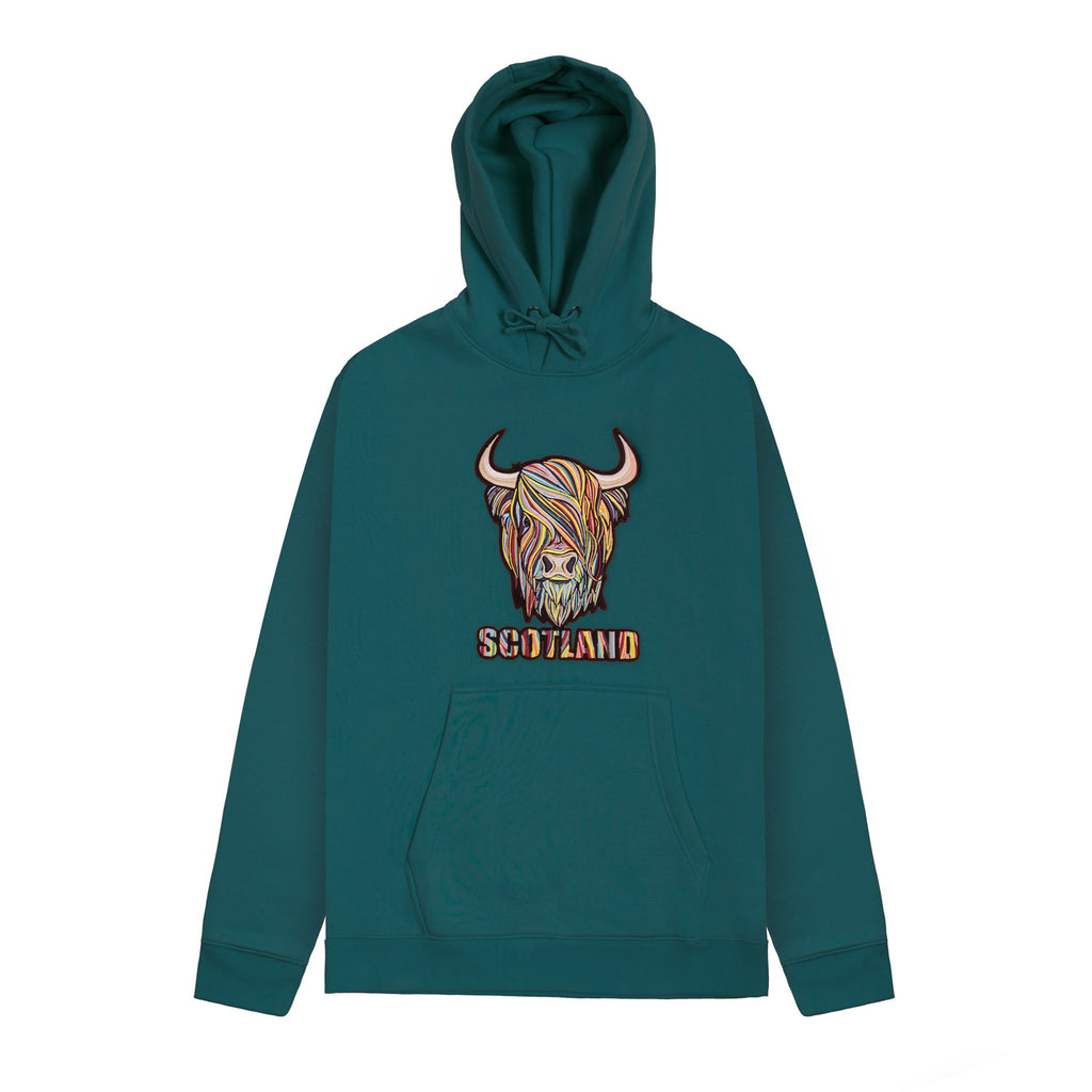 Adults Pastel Highland Cow Hooded Top Teal